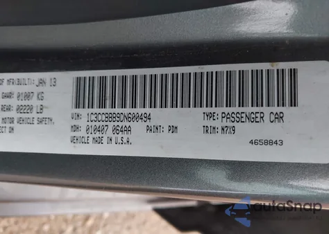 2013 Chrysler 200 Touring z USA, uszkodzony, nr VIN 1C3CCBBB9DN600494